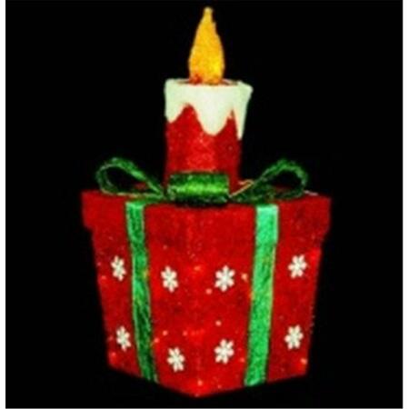 GO-GO 20 in. Lighted Sparkling Red Sisal Present With Candle Christmas Yard Art Decoration GO23544